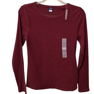 Old Navy Ribbed Long Sleeve Plush Tee Burgundy Women's Size L